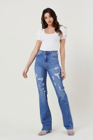 HIGH RISE DISTRESSED STRAIGHT LEG