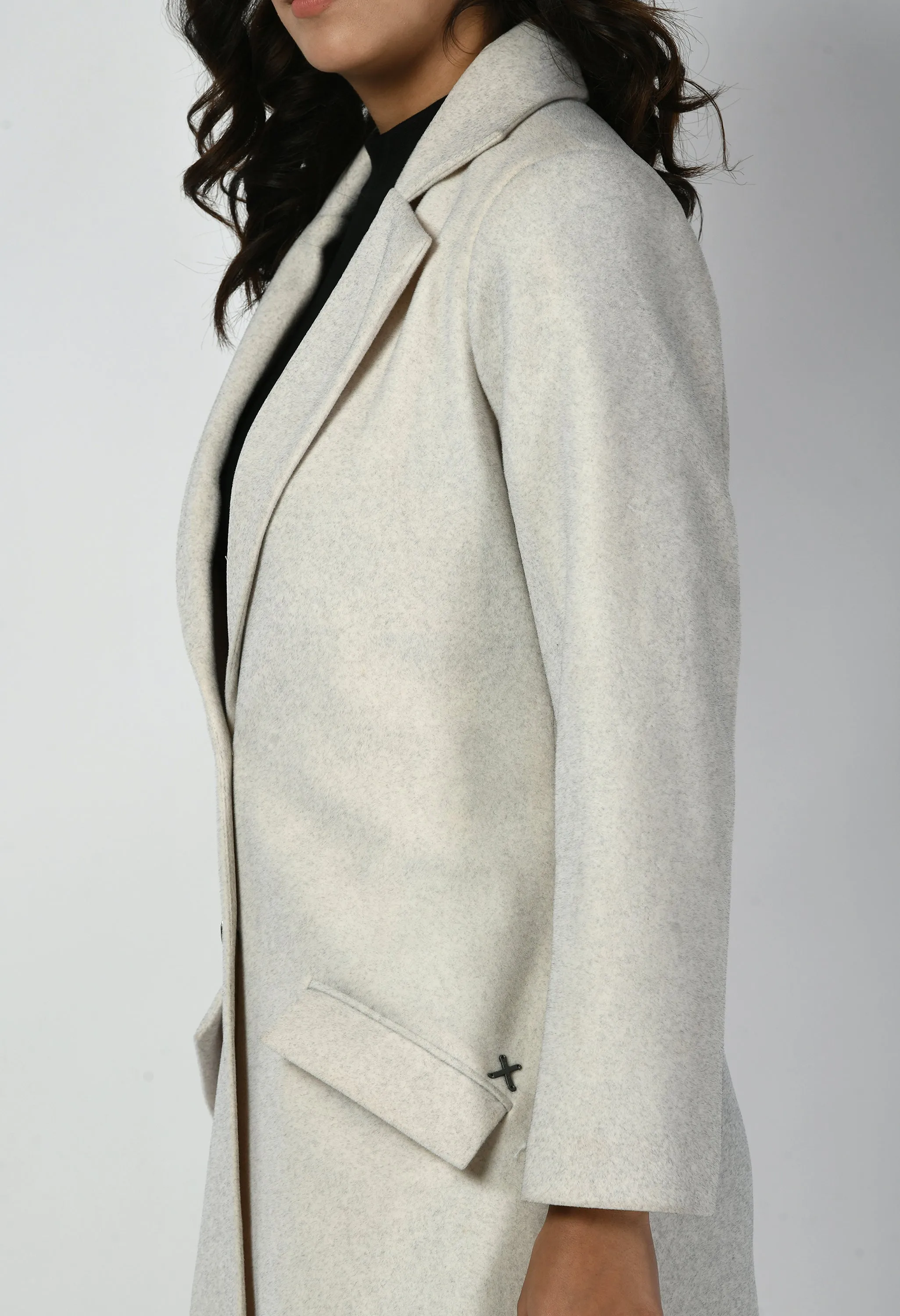 Ivory Cotton Blend Determination Wool-Blend Long Coat