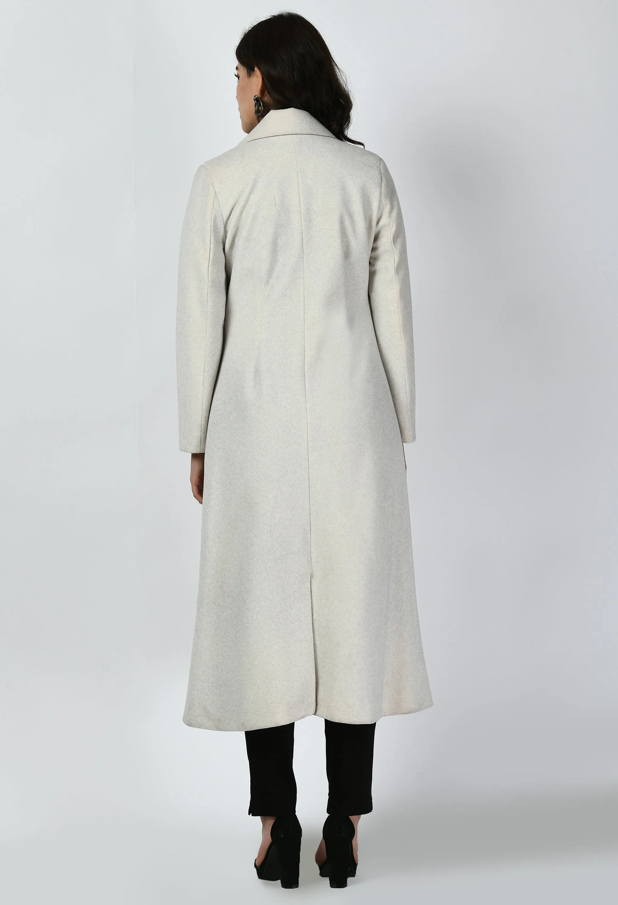 Ivory Cotton Blend Determination Wool-Blend Long Coat