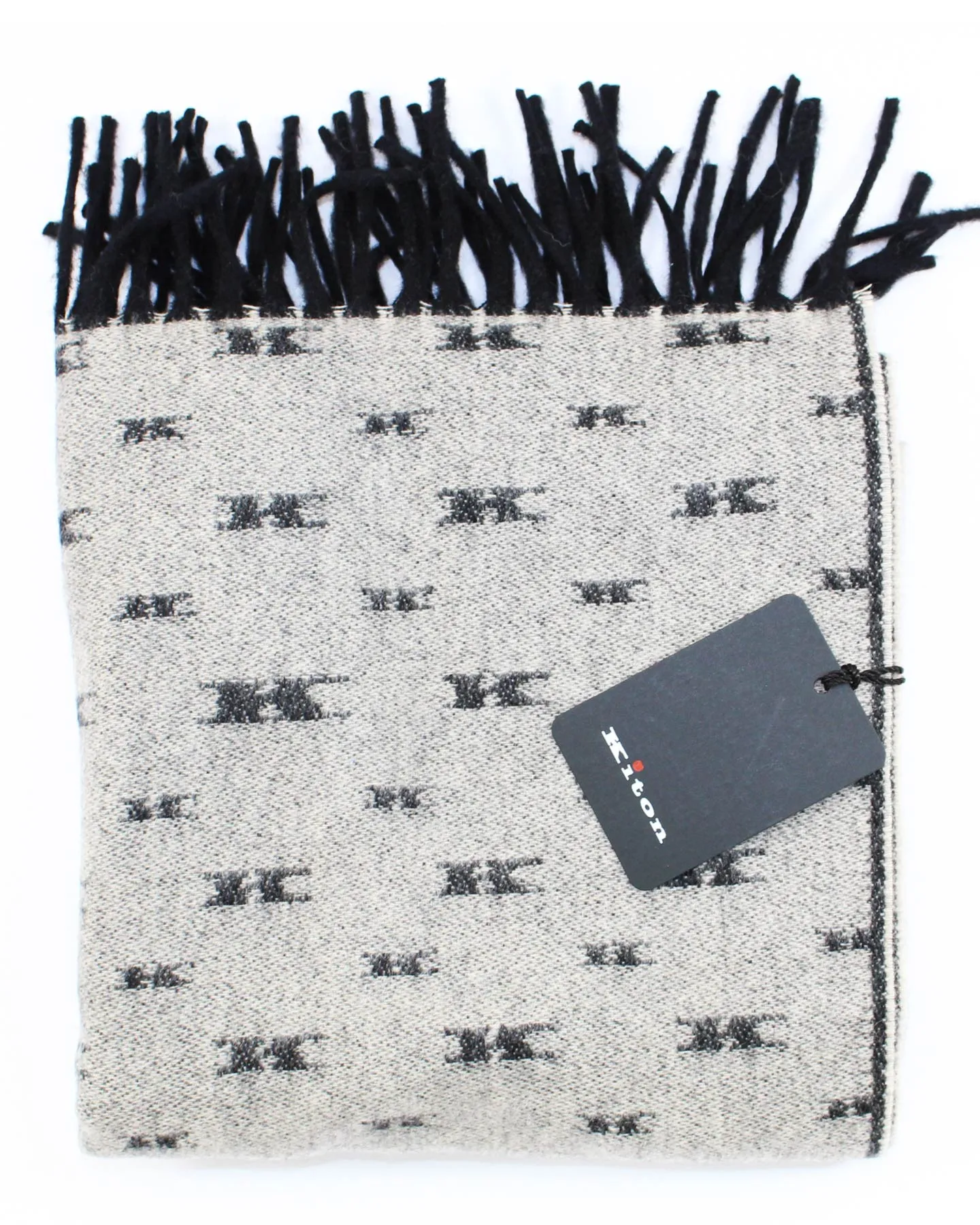 Kiton Scarf Gray K Logo Design - Luxury Wool Cashmere Shawl