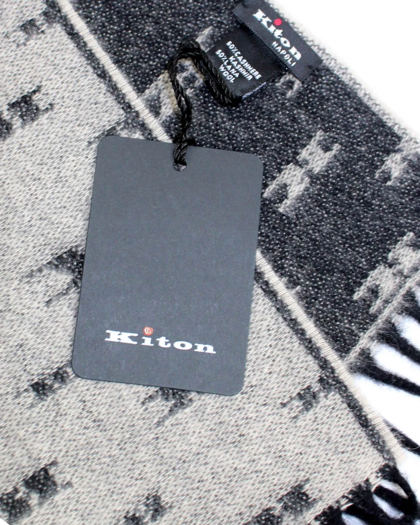 Kiton Scarf Gray K Logo Design - Luxury Wool Cashmere Shawl