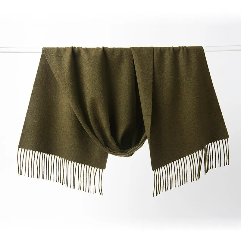 Lambswool Scarf Woven Plain Olive Green