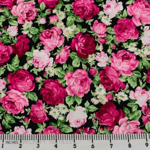 Magenta Large Rose Floral Cotton Print