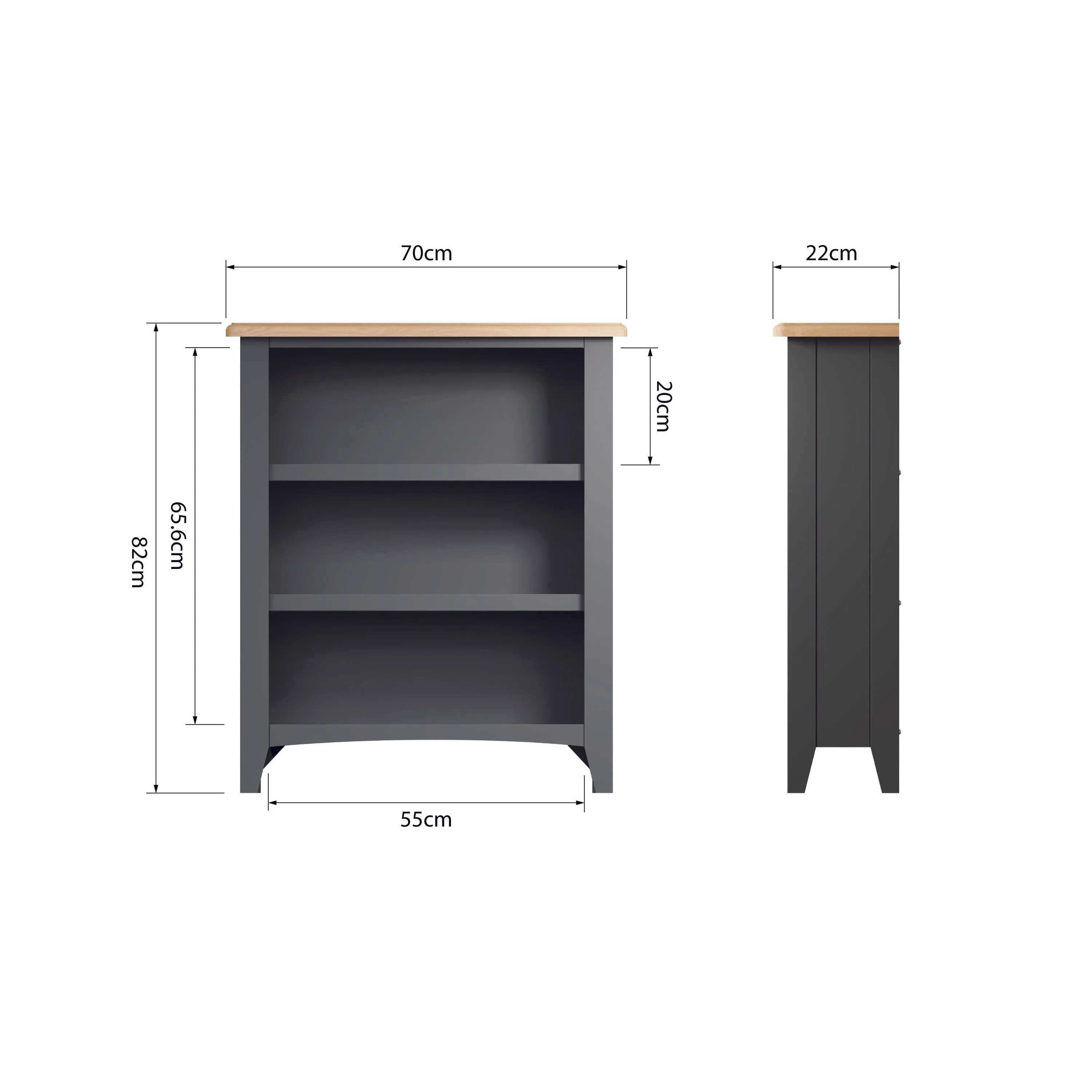 Malmesbury Grey Bookcase Small Wide 70 x 22 x 82 cm