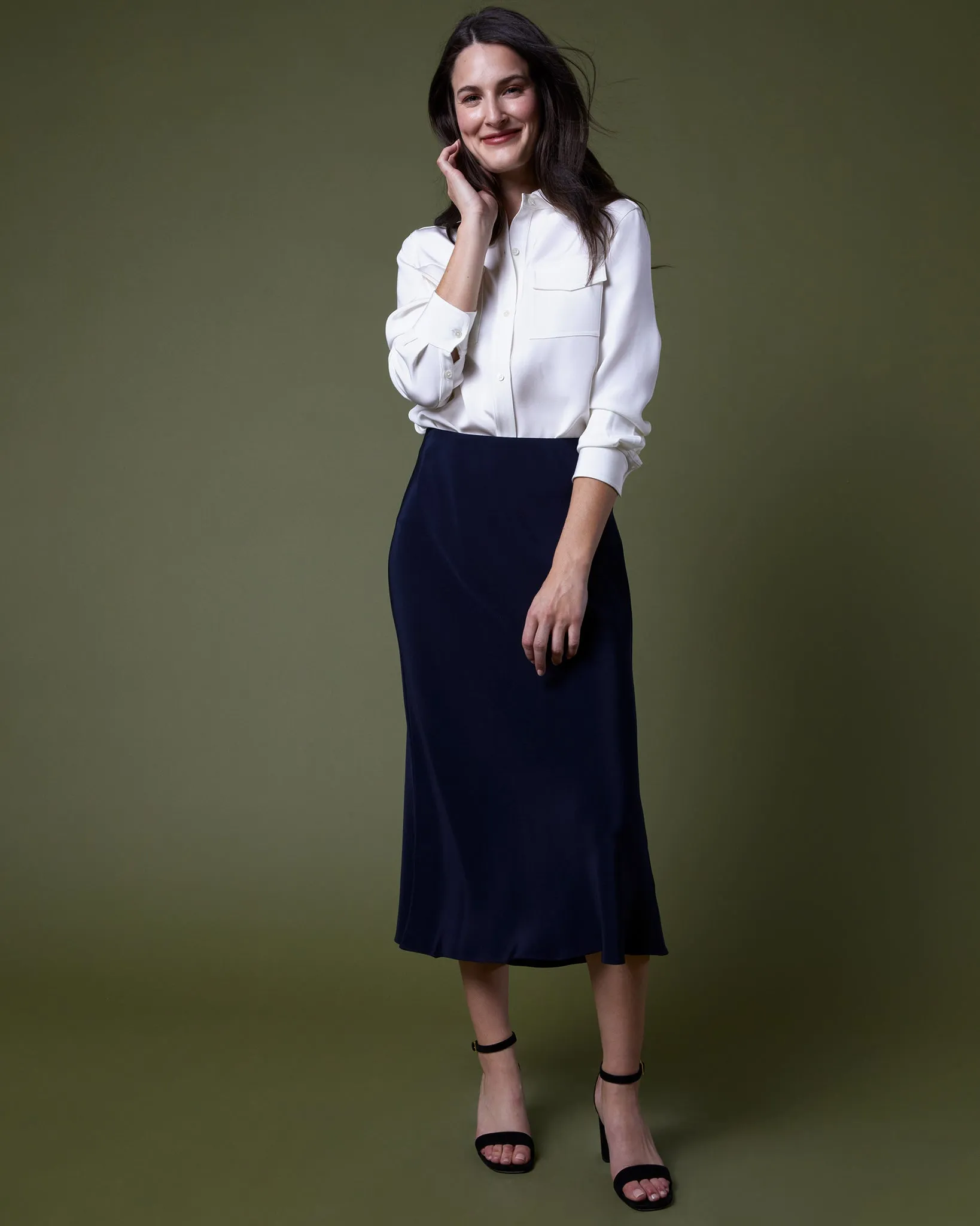 Mare Slip Skirt in Navy Silk Crepe de Chine