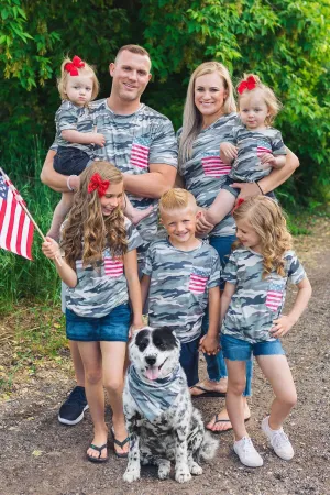 Matching Family & Pet Tops- Camo/Flag Pocket