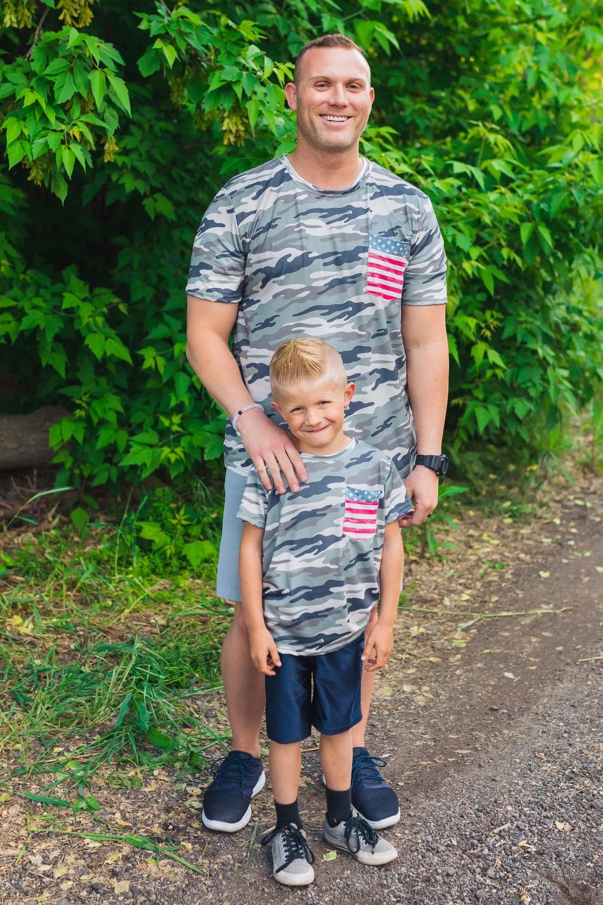 Matching Family & Pet Tops- Camo/Flag Pocket