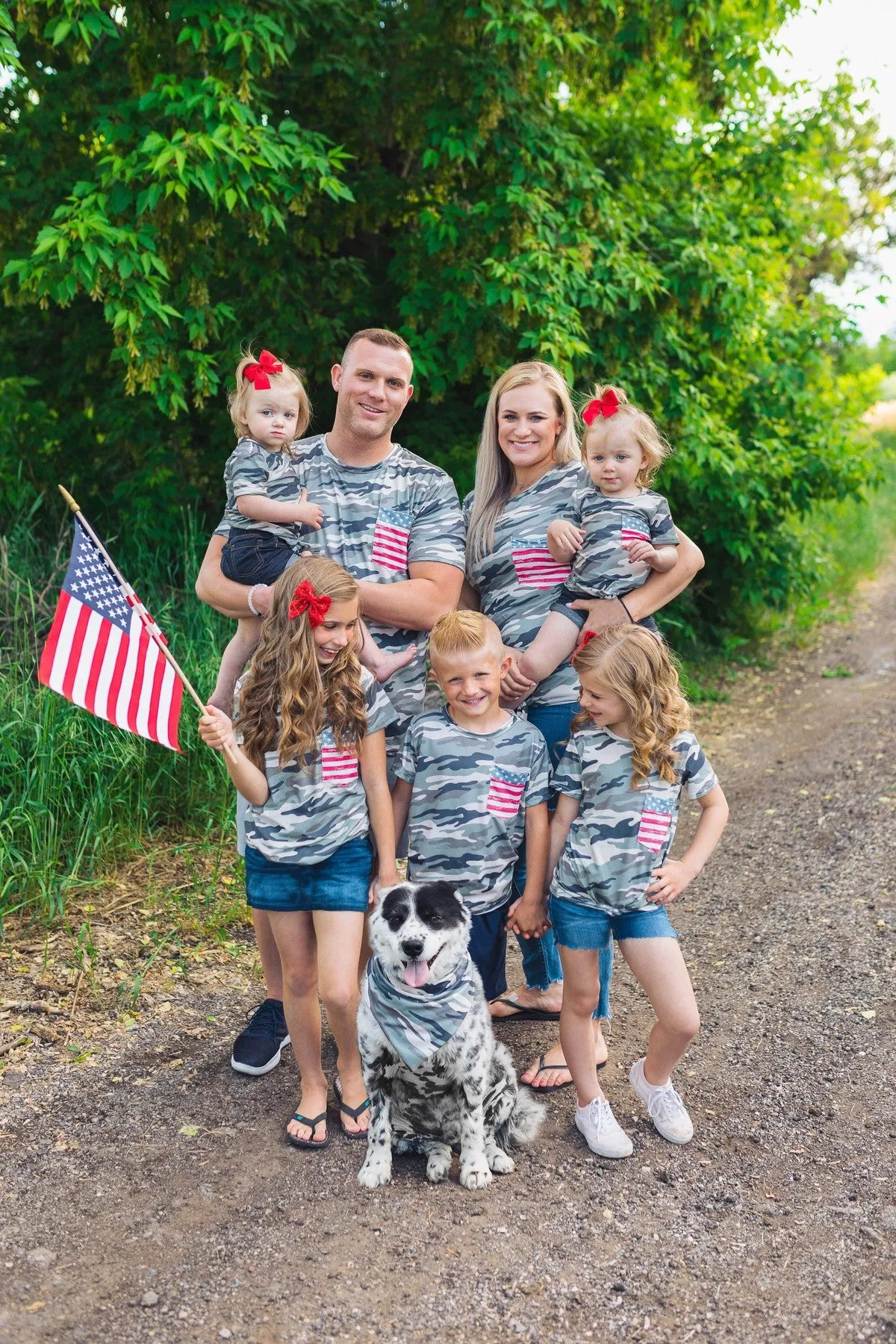 Matching Family & Pet Tops- Camo/Flag Pocket