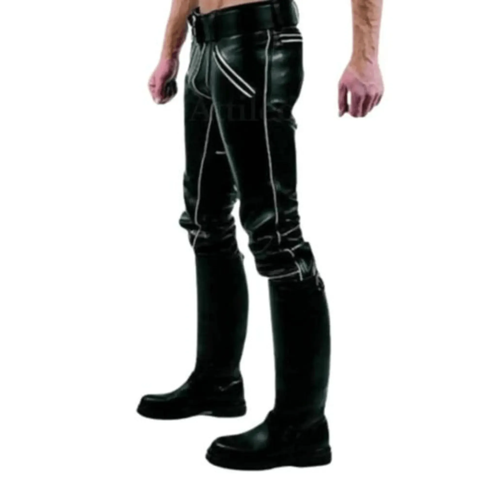 Men Black Leather Pants