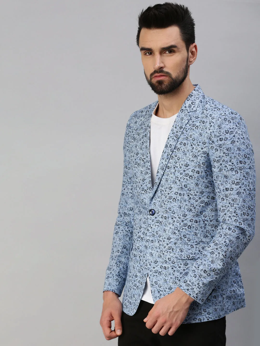 Men Blue Printed Party Blazers