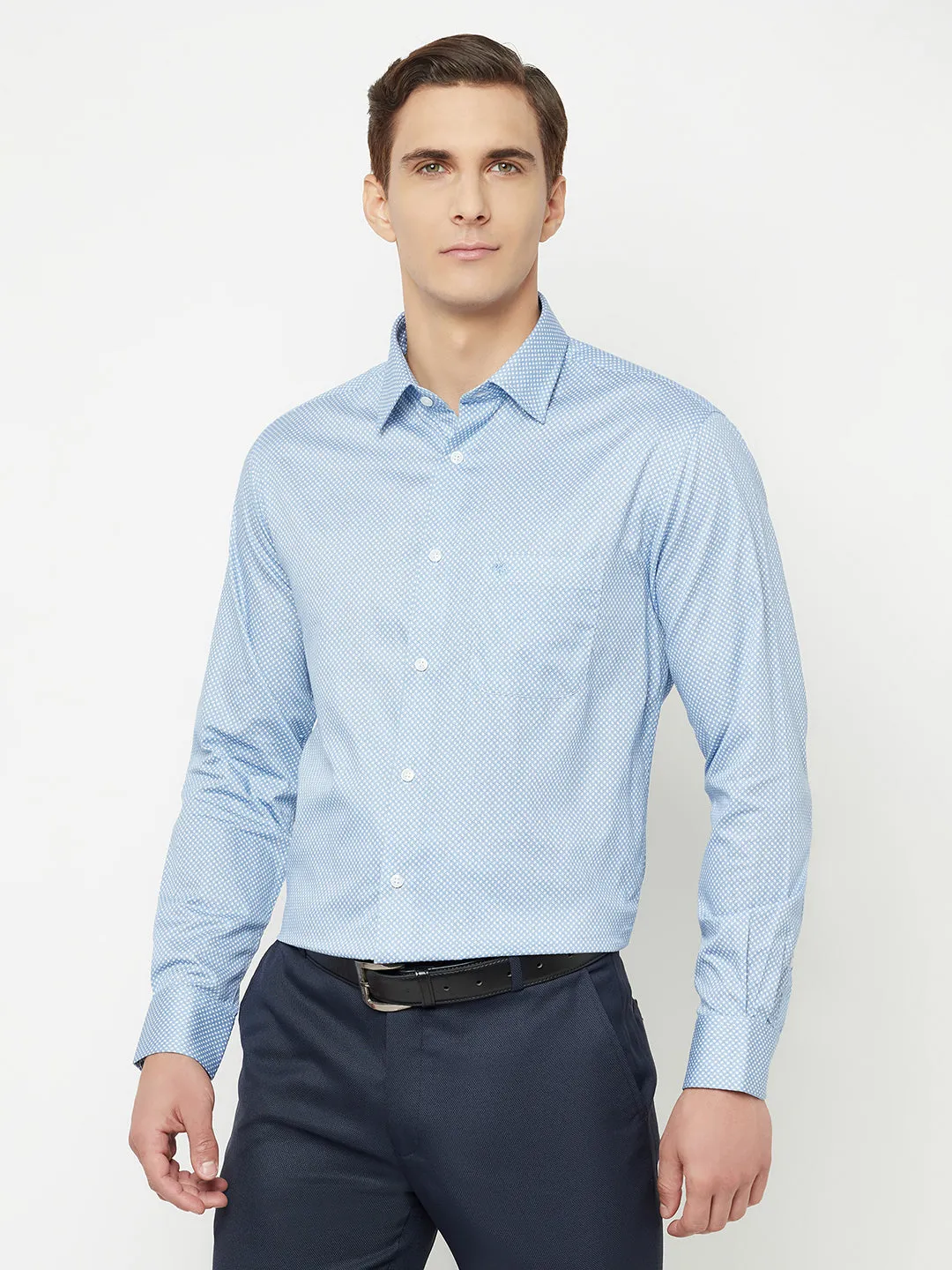 Men's Blue Formal Dot Print Full Sleeve Shirt