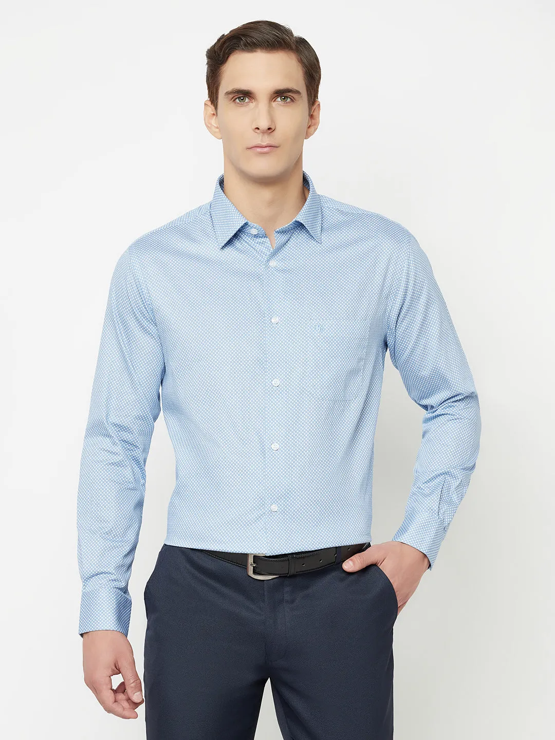 Men's Blue Formal Dot Print Full Sleeve Shirt