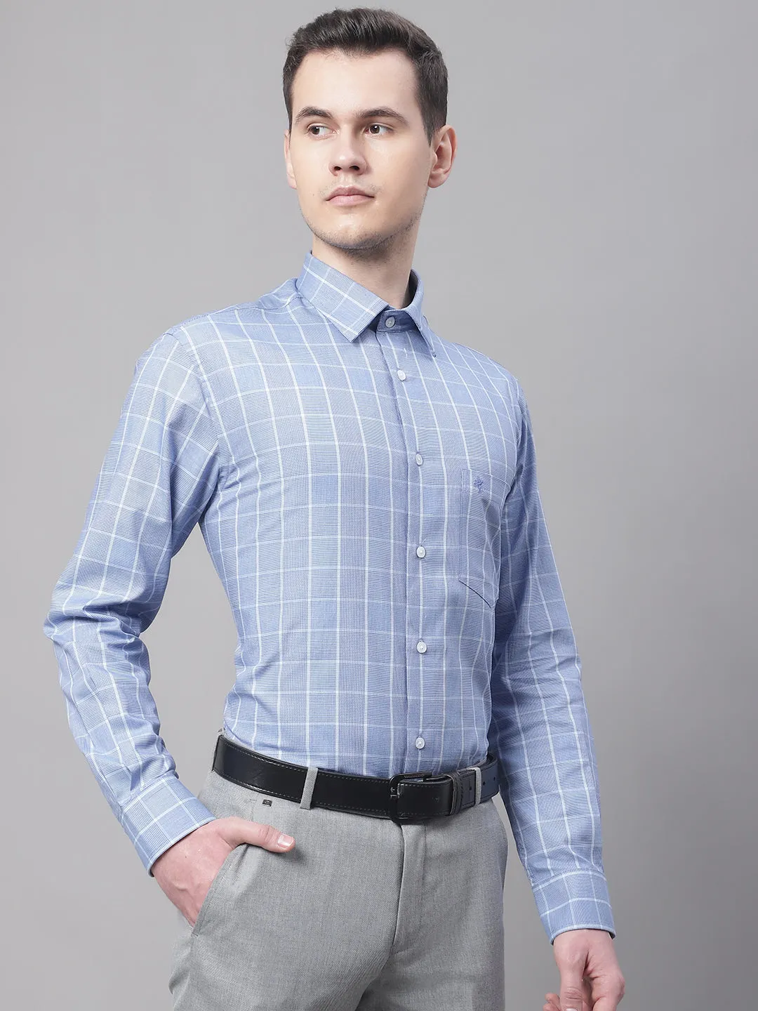 Men's Blue Formal Medium Checks Full Sleeve Shirt