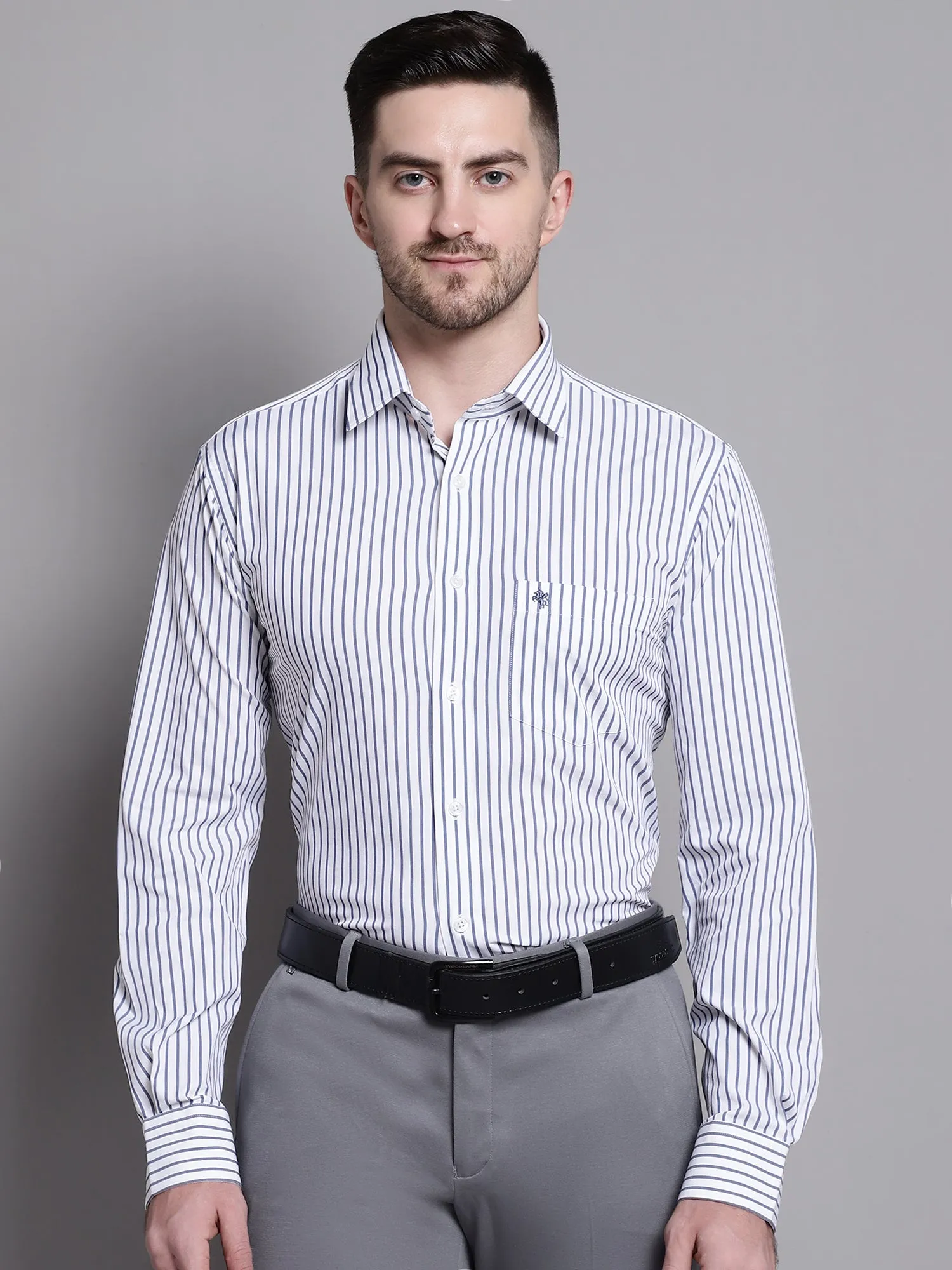 Men's Blue Formal Stripe Stretch Full Sleeve Shirt