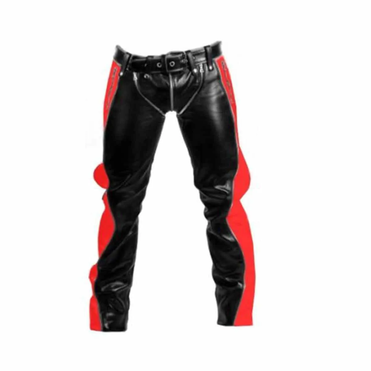 Mens Bondage Pants Black & Red Leather Heavy Duty Jeans Bluf (R2-Blk-Red)