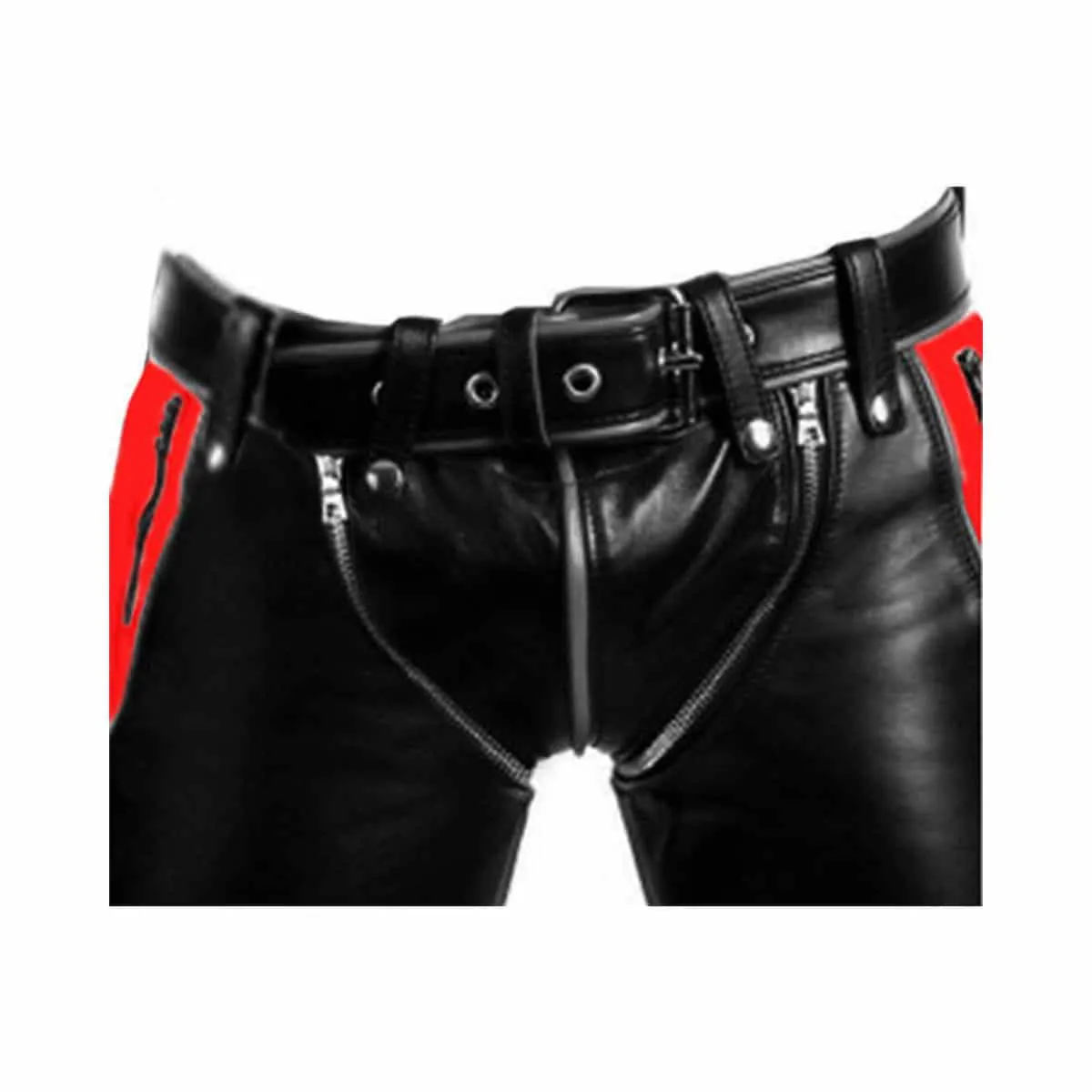 Mens Bondage Pants Black & Red Leather Heavy Duty Jeans Bluf (R2-Blk-Red)