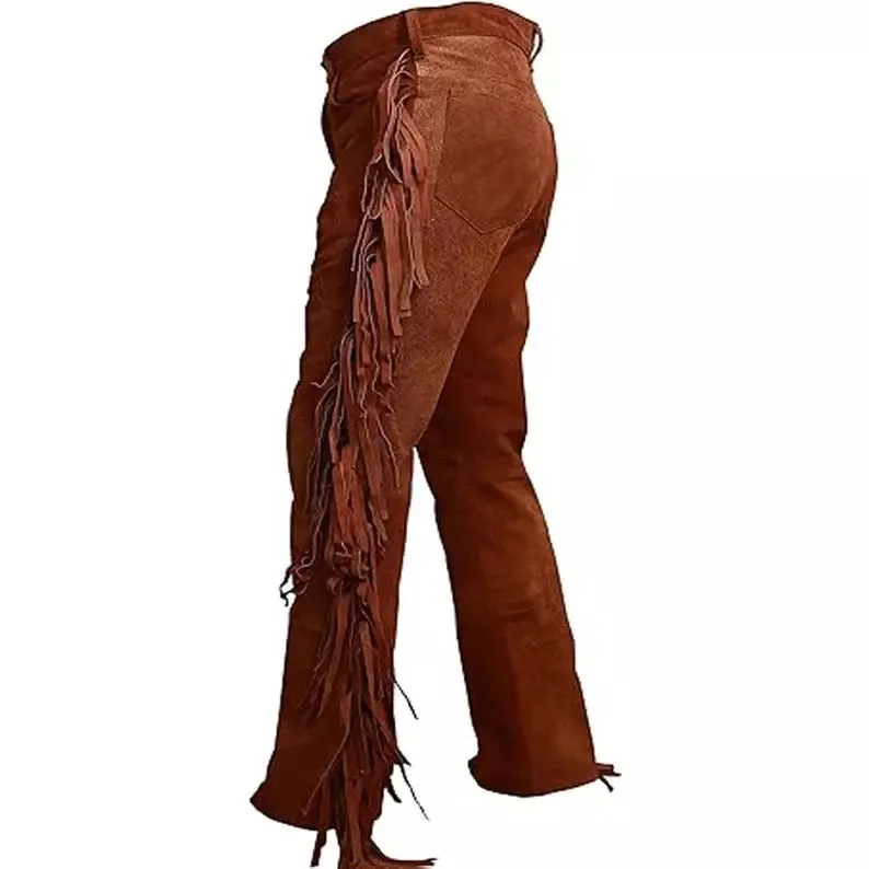 Men's Brown Suede Leather Casual Trousers