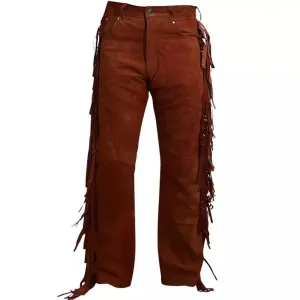 Men's Brown Suede Leather Casual Trousers