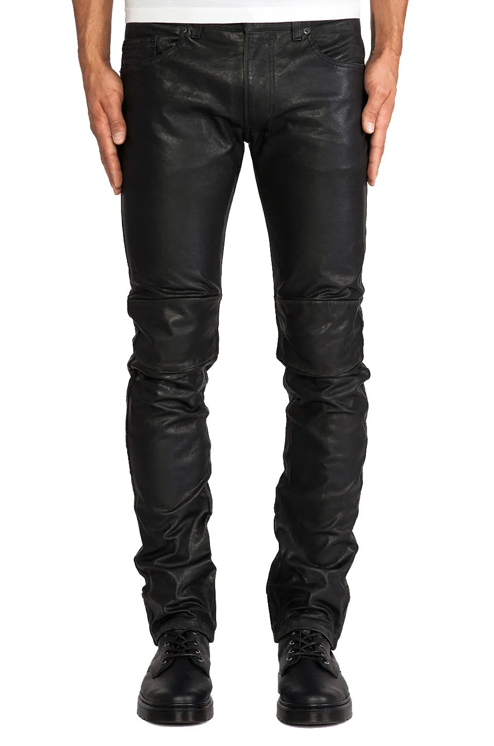 Mens Lambskin Leather Pants With Knee Patches