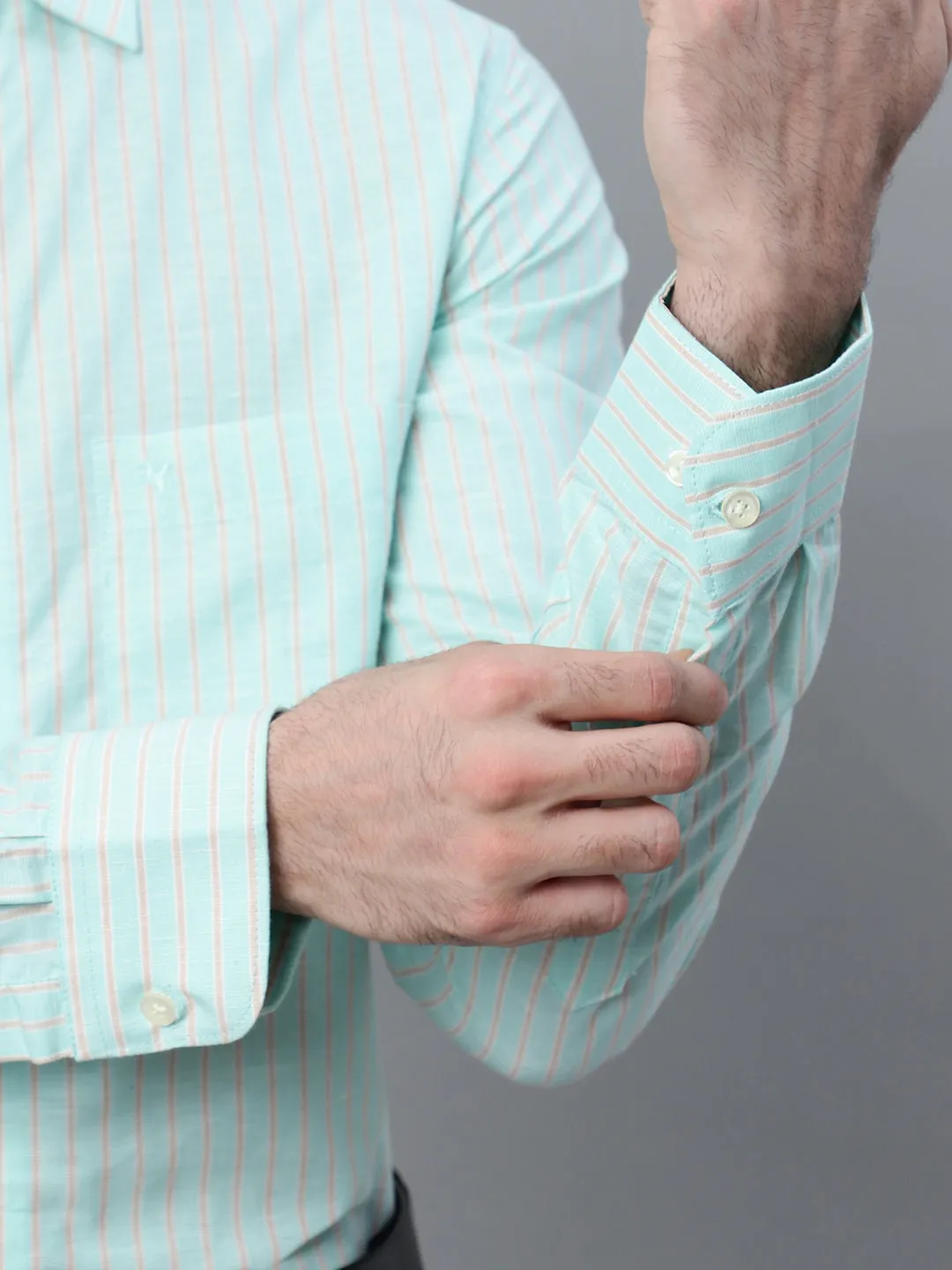 Men's Light Green Formal Narrow Stripe Full Sleeve Shirt