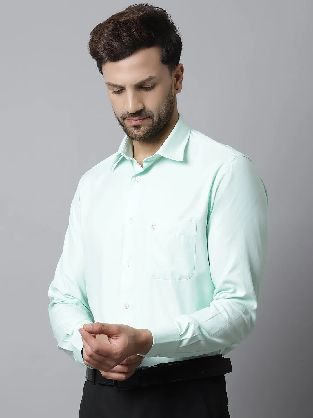 Men's Light Green Formal Plain Full Sleeve Shirt