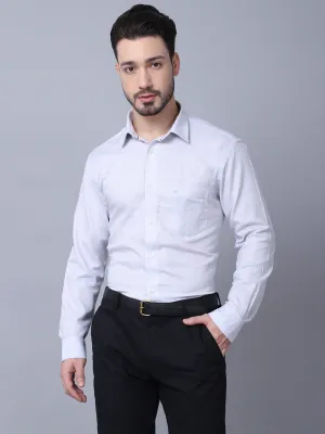 Men's Light Grey Formal Self textured Full Sleeve Shirt