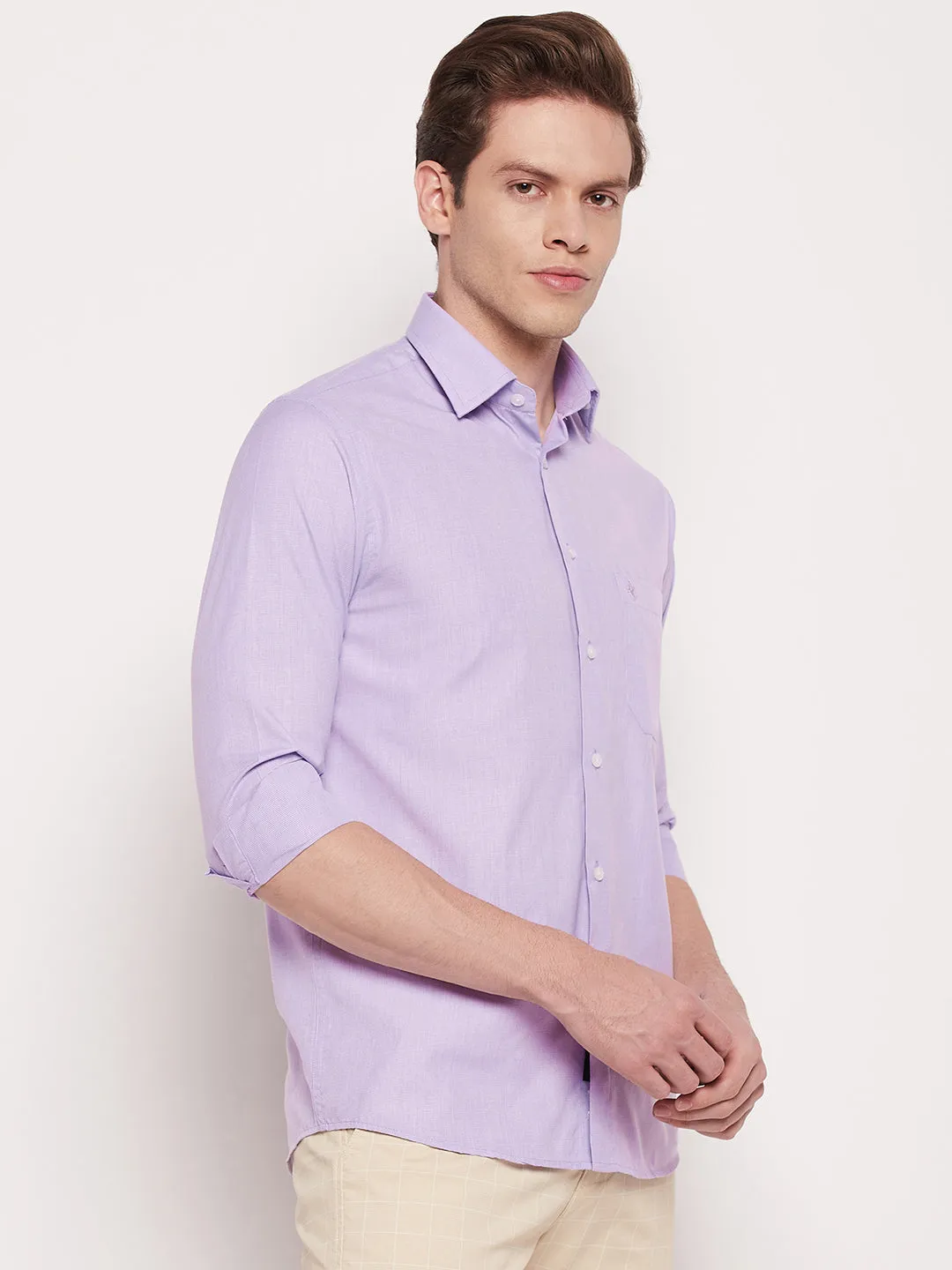 Men's Light Purple Formal Plain Full Sleeve Shirt