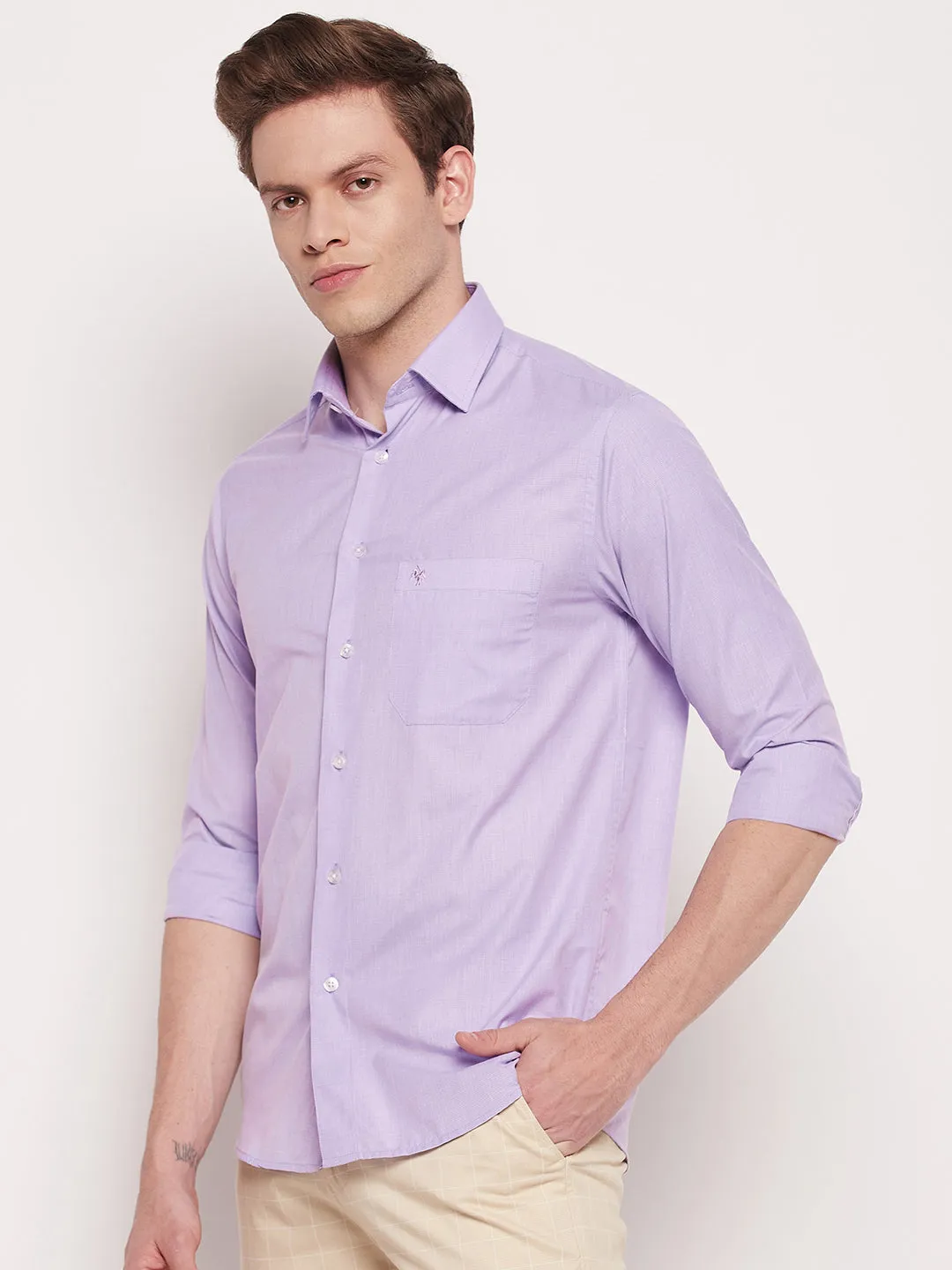 Men's Light Purple Formal Plain Full Sleeve Shirt