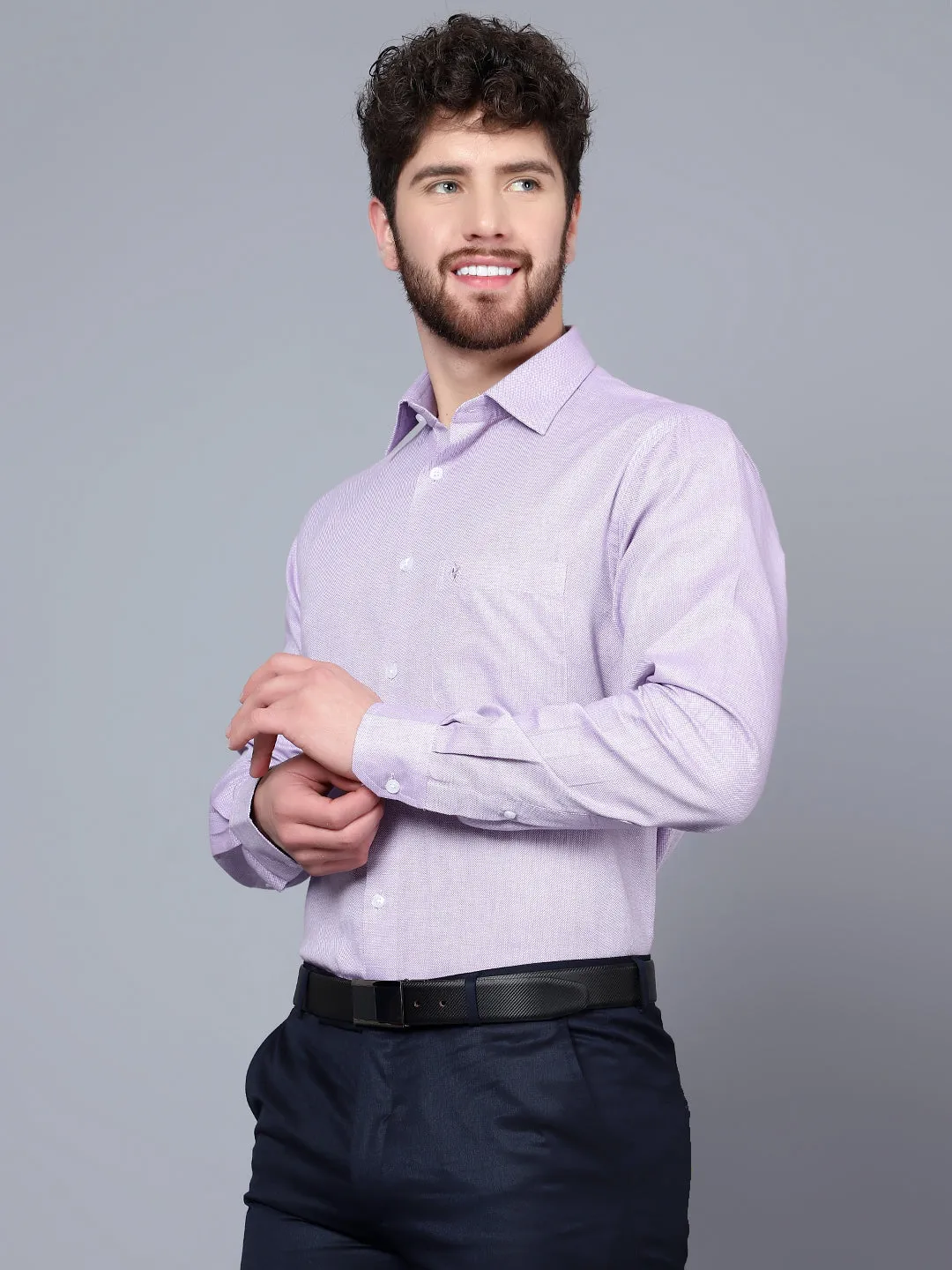 Men's Light Purple Formal Self textured Full Sleeve Shirt