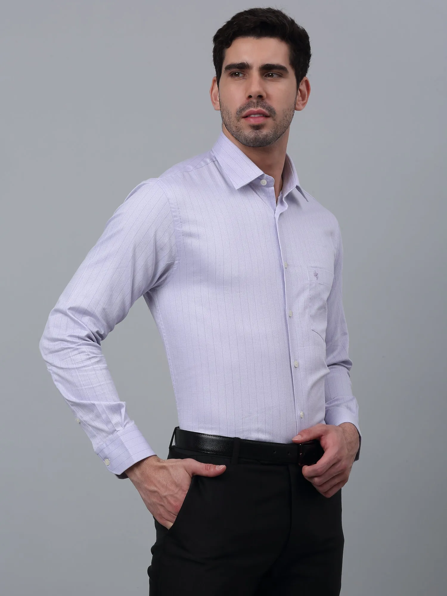 Men's Lilac Formal Thin Stripe Full Sleeve Shirt