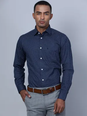 Men's Navy Blue Formal Geometric Ditsy print Full Sleeve Shirt