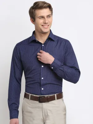 Men's Navy Blue Formal Small Checks Full Sleeve Shirt