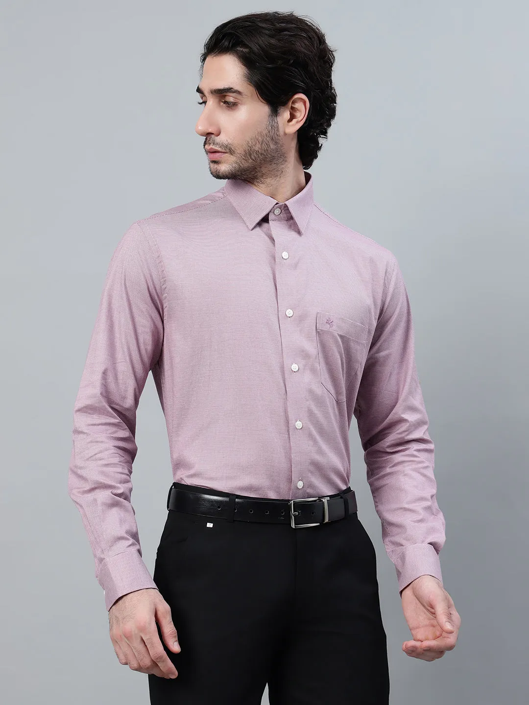 Men's Red Self Design Full Sleeve Formal Shirt