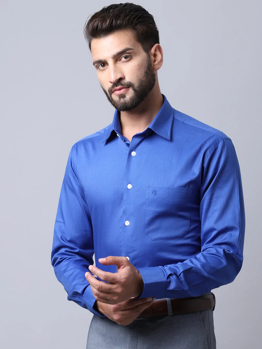 Men's Royal Blue Formal Fil a Fil Plain Full Sleeve Shirt