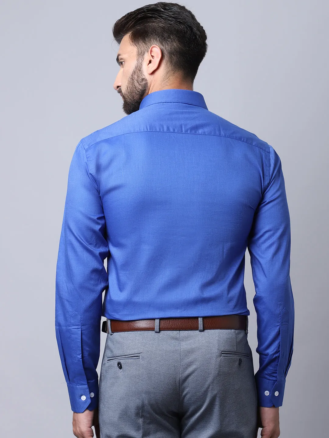 Men's Royal Blue Formal Fil a Fil Plain Full Sleeve Shirt