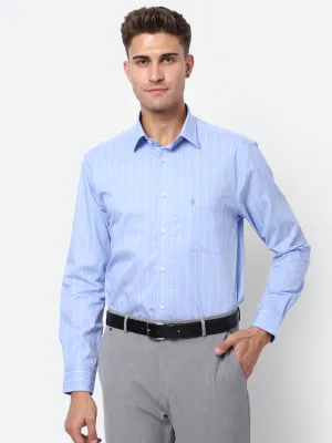 Men's Sky Blue Formal Thin Stripe Full Sleeve Shirt