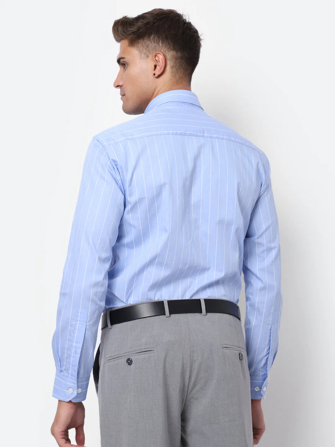 Men's Sky Blue Formal Thin Stripe Full Sleeve Shirt