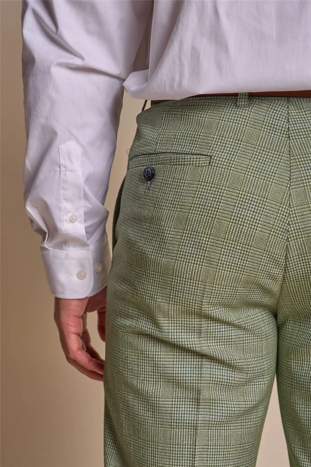 Men's Trousers Sage Green Checked Formal Suit Pants