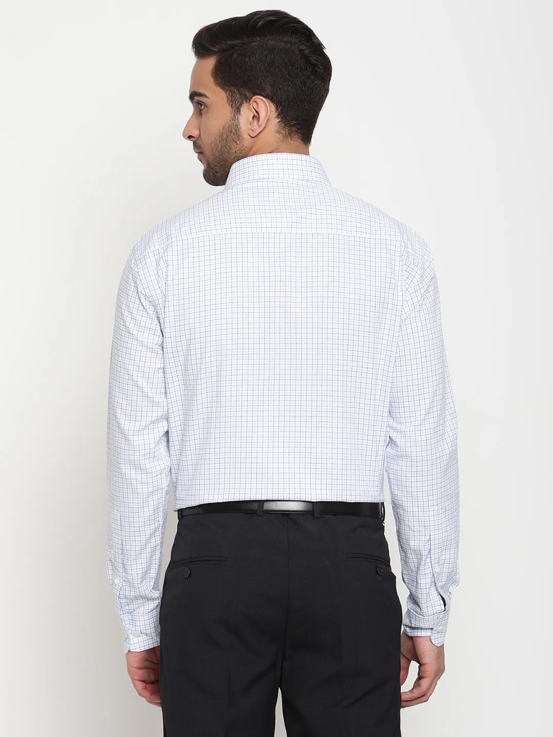 Men's White Formal Small Checks Full Sleeve Shirt