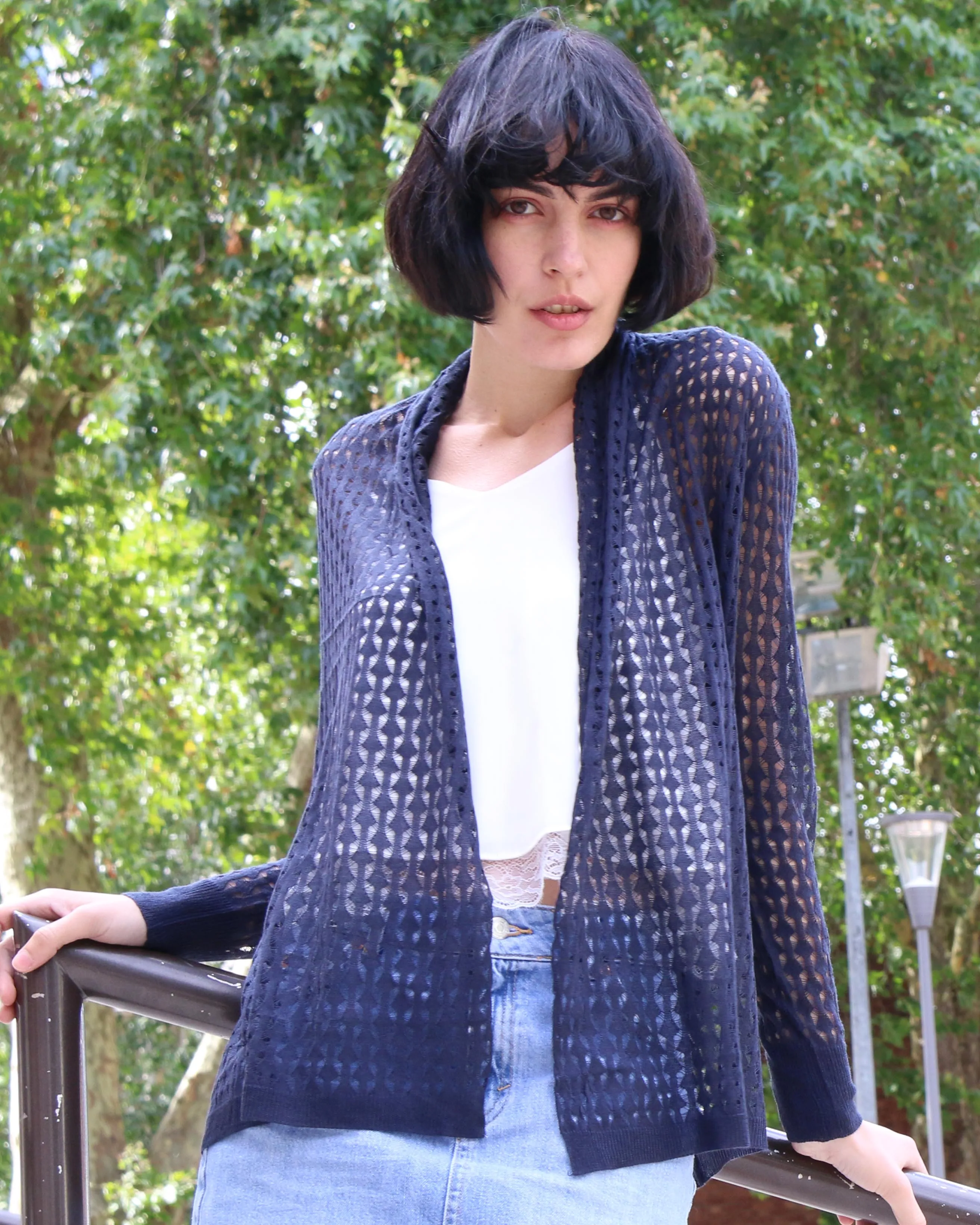 Mesh Lace Cardigan Beach Wear (Navy)