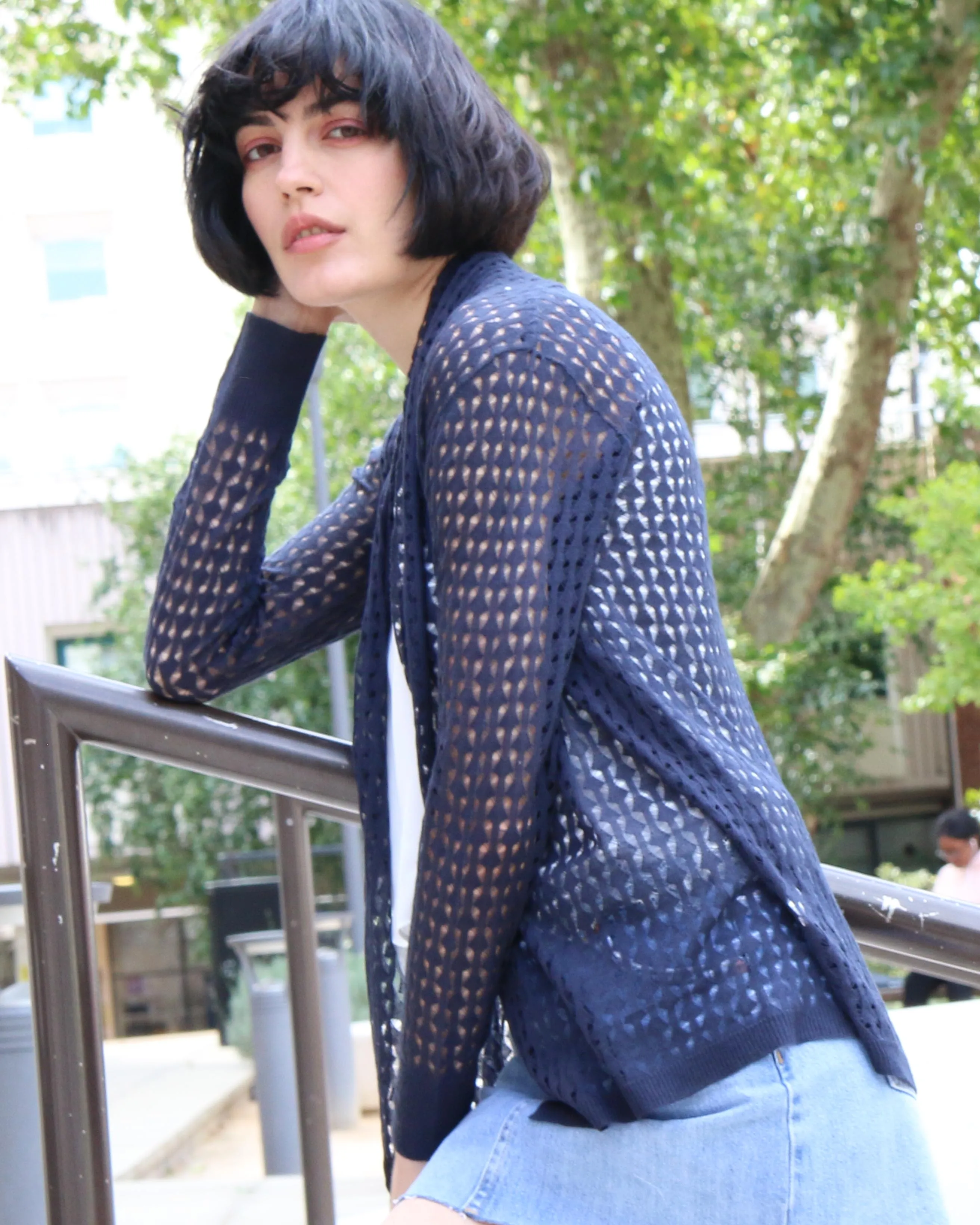 Mesh Lace Cardigan Beach Wear (Navy)