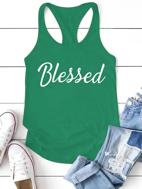 New Casual Blessed Printing Women Tank Tops Sleeveless Summer Vest Tops for Ladies Haut Femme Loose Tops Women 2022 Tee Shirt