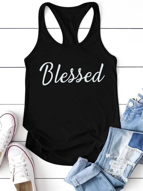 New Casual Blessed Printing Women Tank Tops Sleeveless Summer Vest Tops for Ladies Haut Femme Loose Tops Women 2022 Tee Shirt