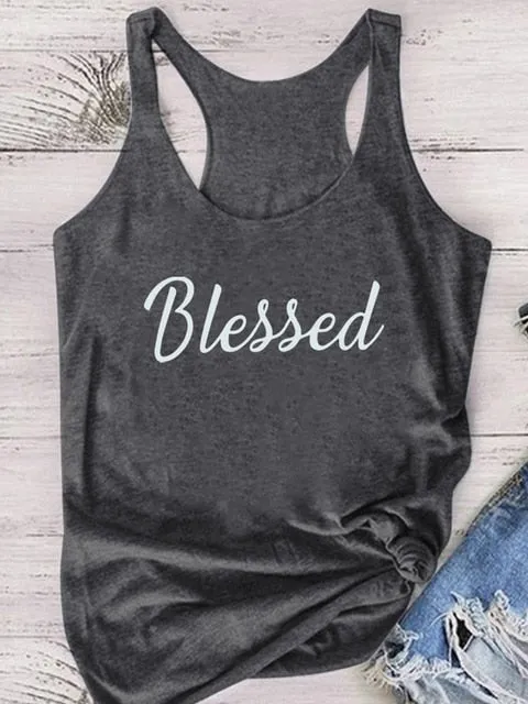 New Casual Blessed Printing Women Tank Tops Sleeveless Summer Vest Tops for Ladies Haut Femme Loose Tops Women 2022 Tee Shirt