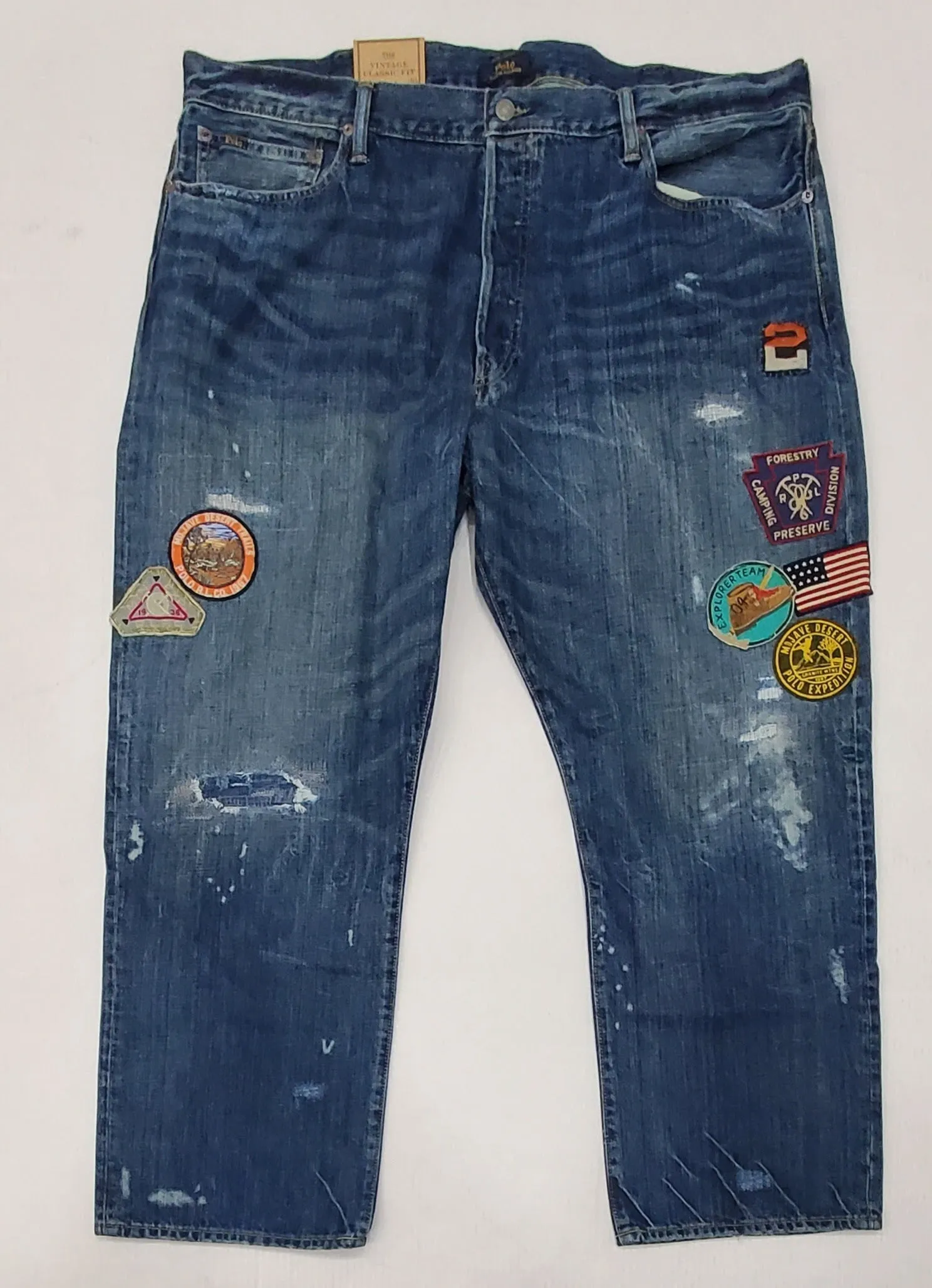 Nwt Polo Big & Tall Patches Distressed Classic Fit Jeans