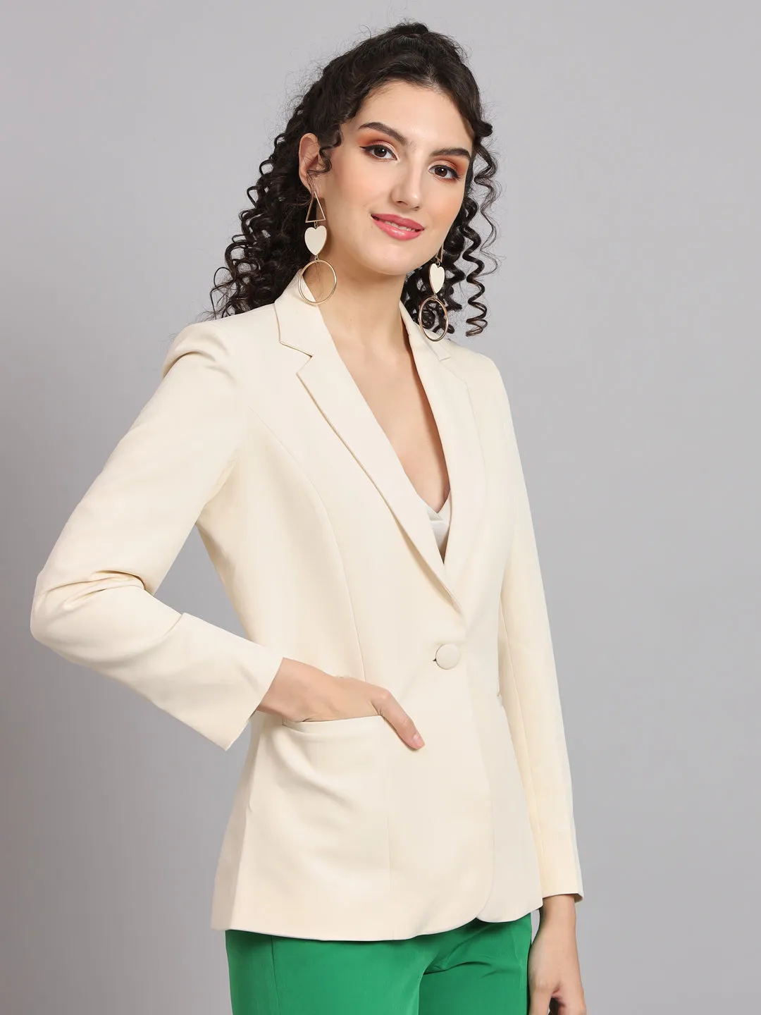 Off-White Polyester Notch Collar Stretch blazer