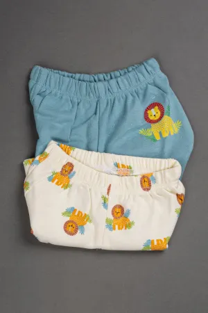 Oh Baby Cotton Interlock Knit Animal Print Shorts Pack Of - 2 - Blue & Assorted - R202