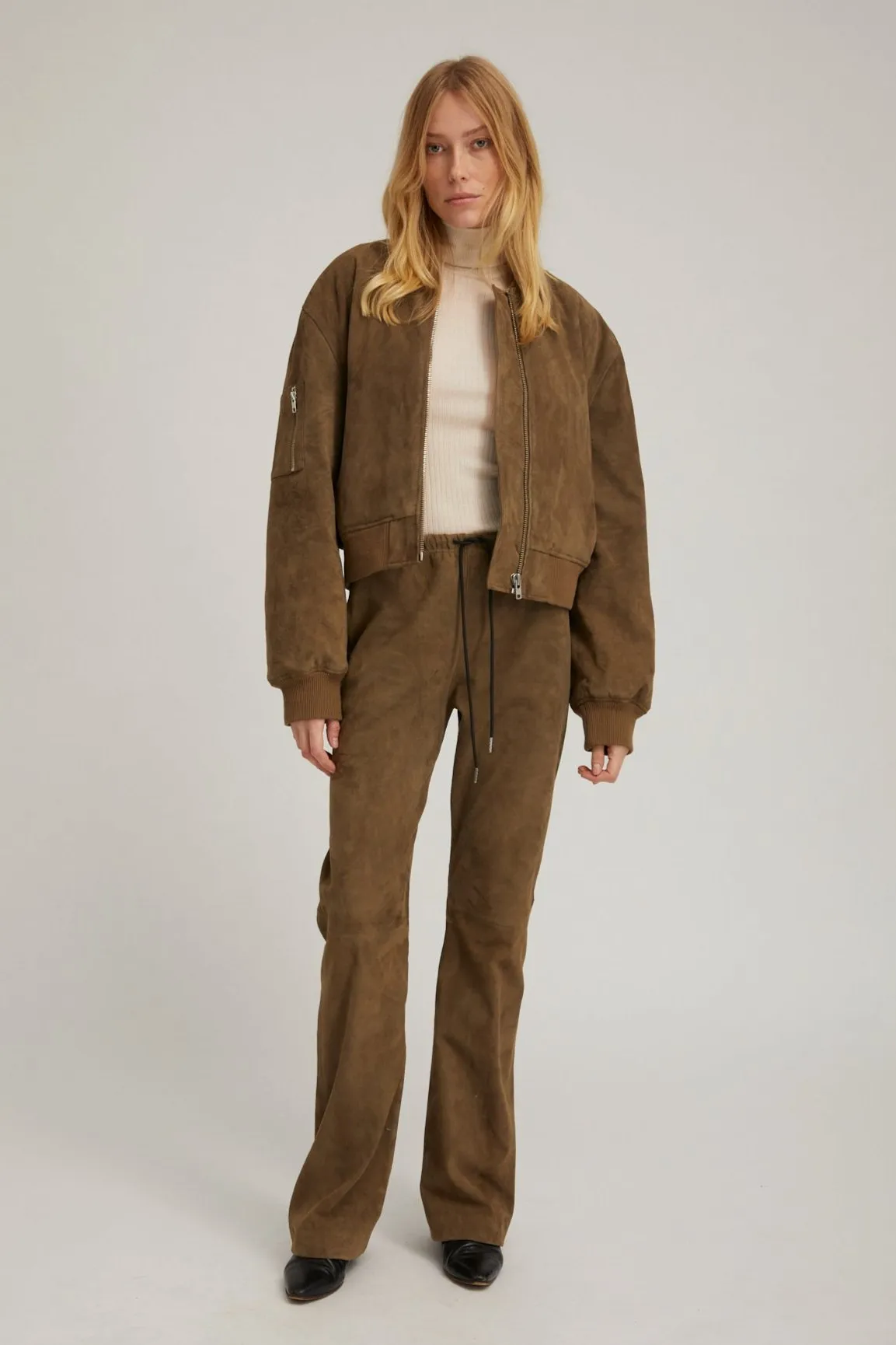 Olive Suede Straight Leg Pants