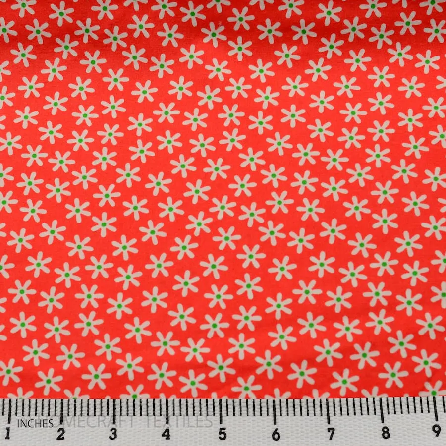 Orange White Daisies Cotton Print