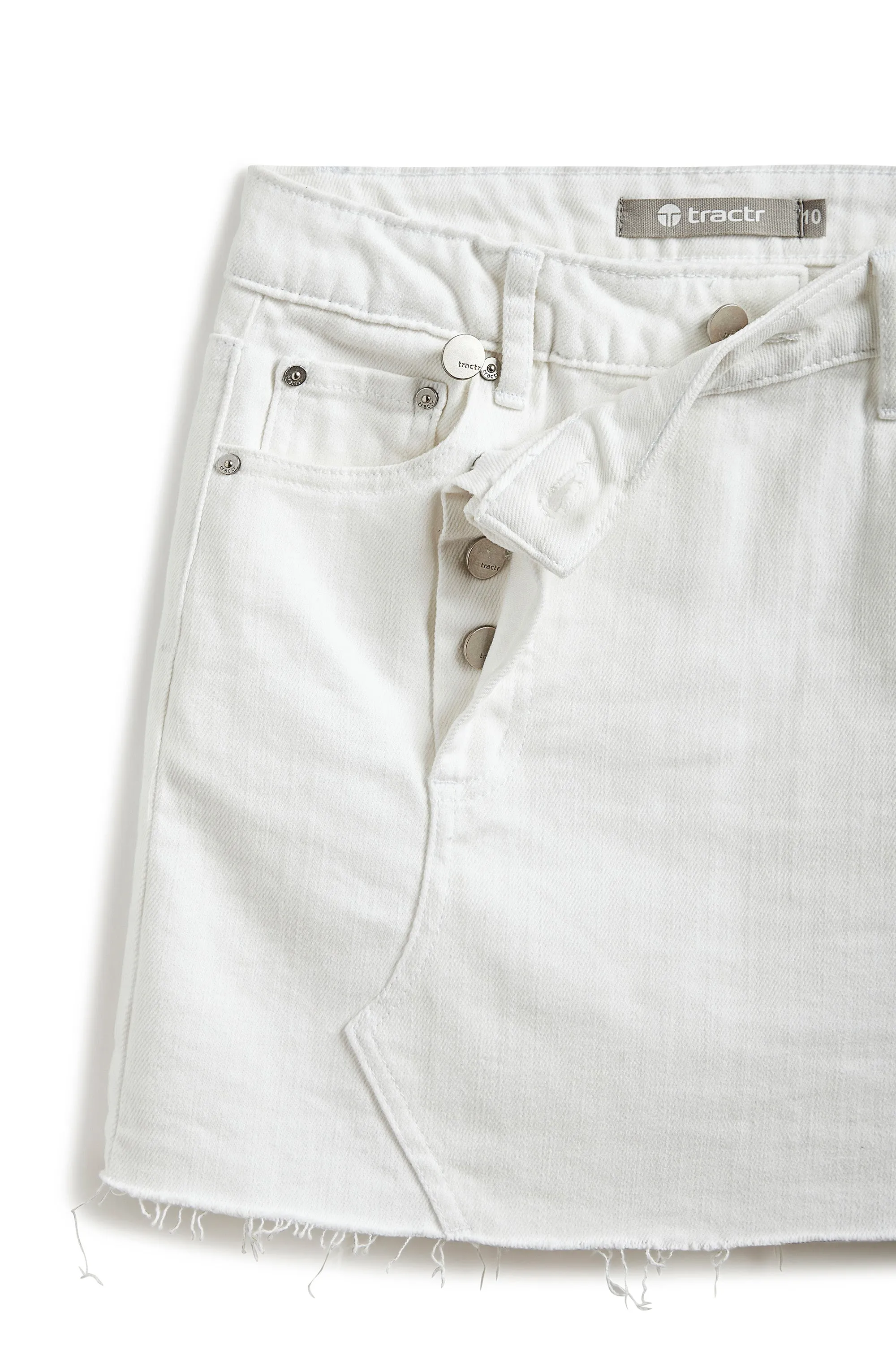 Overflap Denim Skirt With Raw Edge Hem In White